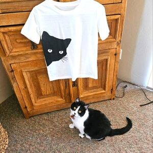 NWOT Cat Face Graphic T-Shirt - White and Black
